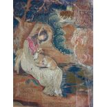 An 18th Century tapestry illustrating a young girl sat beneath a tree embracing a fawn, 1780,