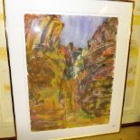 A 20th century, large mixed media of Petra in Jordan, glazed,