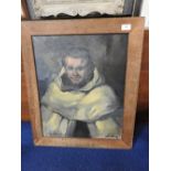 An early 20th century oil on canvas study of a monk, labels verso,