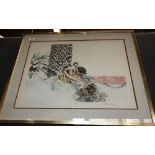 A French nude style lithograph, signed C.