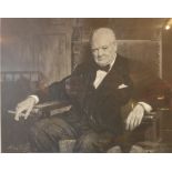 An ornately framed 1944 lithographic portrait of Sir Winston Churchill after Arthur Pan,