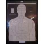 An American LAPD Police firearm training silhouette target in a black frame.