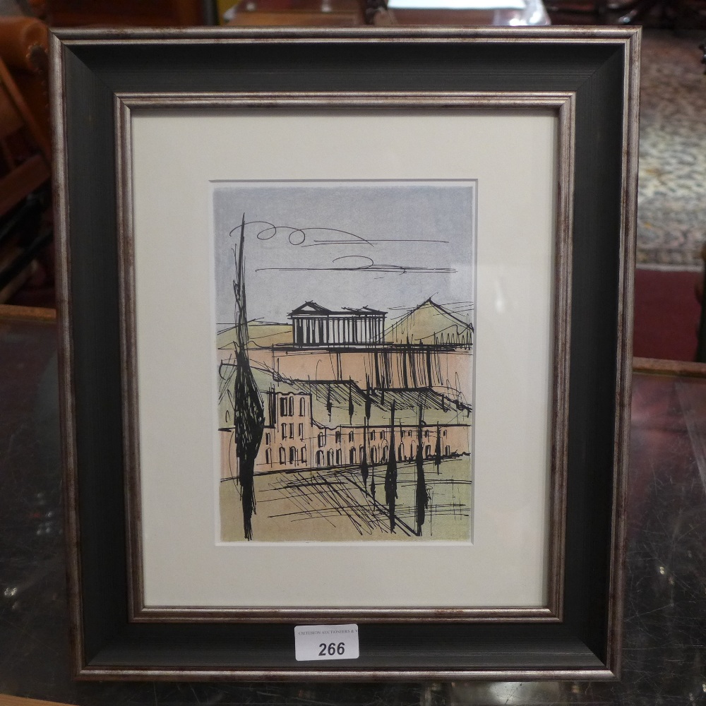 A glazed and framed Bernard Buffet lithograph tree lined street scene 'Athens' from Andre Sauret