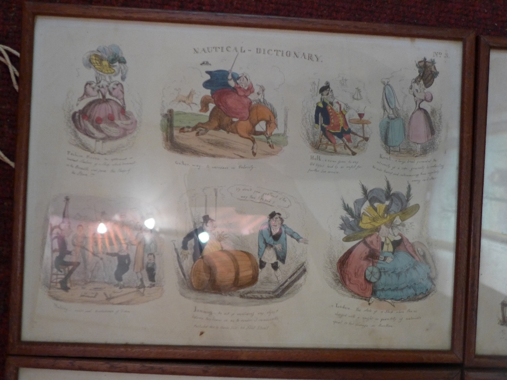 A set of six 19th century Nautical Dictionary coloured engravings, glazed and framed. - Image 7 of 7