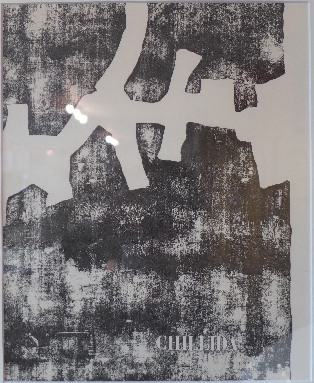 An Eduardo Chillida lithographic print after woodcut printed by Maeght glazed and framed