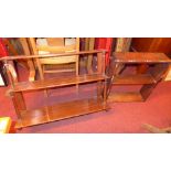 A 19th Century three tier waterfall design set of hanging shelves and a similar carved teak set (2)