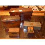 A 19th century rosewood sarcophagus form tea caddy (as found) together with four other various