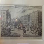 A pair of lithographs of 18th century engravings in Hogarth frames; A General View of London,
