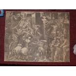 A circa 1550 unframed print titled 'The Fall of Troy and Escape of Aenas' by Georgio Ghist of