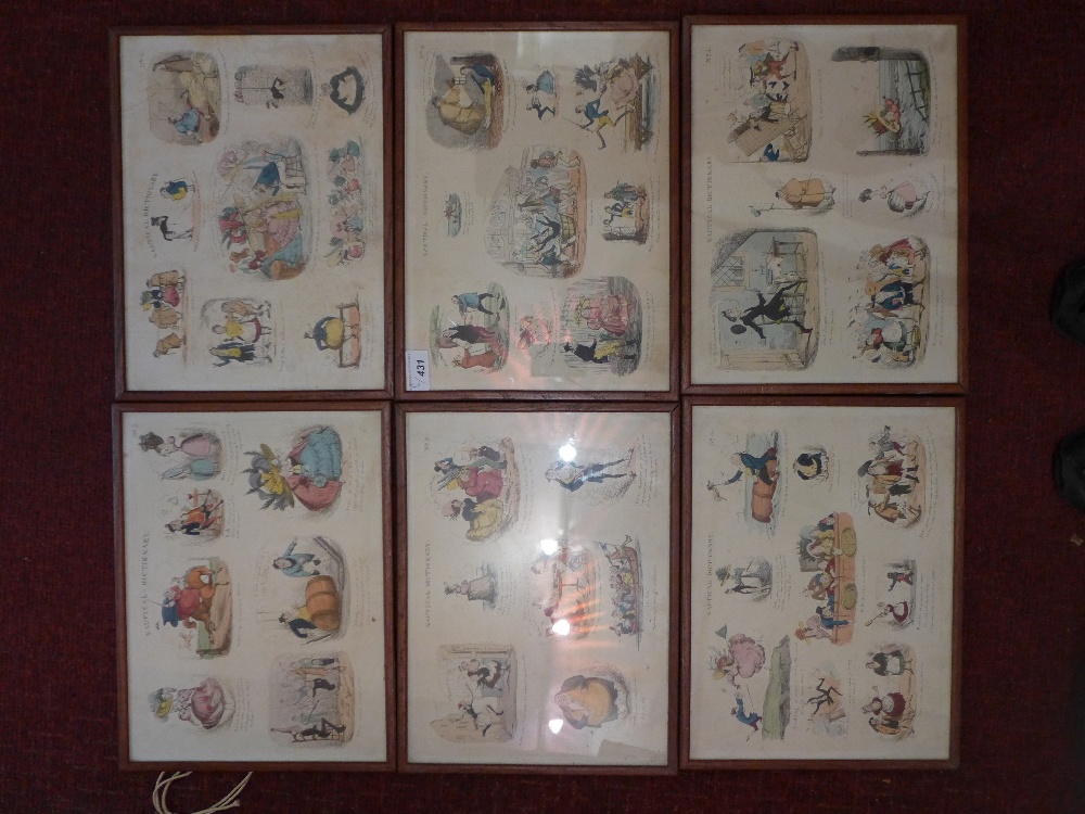 A set of six 19th century Nautical Dictionary coloured engravings, glazed and framed.