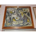 A Mid 20th century Keith Sleeman oil on board abstract, signed.