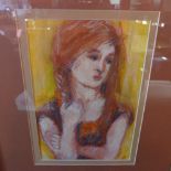 A 20th century portrait of a lady with red hair, glazed and framed.
