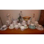 A collection of cups and saucers including examples by Royal Doulton, Spode, Royal Worcester,