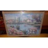 Oil on board, French river scene, signed lower right Alain Cote, 23.5'' x 35''