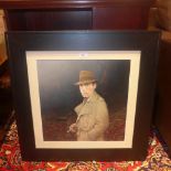 Fred Aris, oil on masonite board in black hardwood frame under glass, Portrait of Humphrey Bogart as