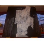 An oil on board abstract painting in white and black
