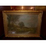 A signed oil on canvas dated 1945, Sheep in a meadow by a river by FE Watkin, 12'' x 18''.