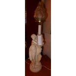 A Copeland spode porcelain table lamp in the form of a semi nude female on a rocky base.