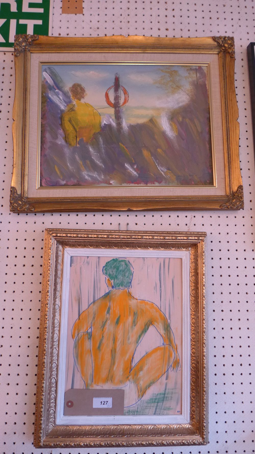 An oil on PVC nude by O.R. Rey together with another similar by the same artist, both in gilt