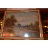 A fine late 19th century pastoral scene painting, oil on canvas laid on later board,