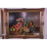 A late 19th century / early 20th century oil on canvas still life of fruit,