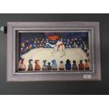 Fred Yates (1922-2008) acrylic on board, Sumo wrestlers, signed,