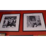 A pair of framed black and white photographs of Audrey Hepburn in Breakfast at Tiffany's together