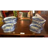 A pair of Ironstone style blue and white twin handled planters / footbaths,