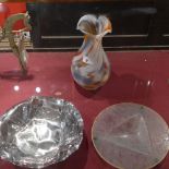 A 1930's mottled frosted glass vase together with a silver plated Alessi fruit bowl and a mid 20th