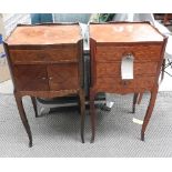 A matched pair of kingwood and marquetry inlaid table de nuits on slender supports (2)