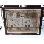 A 19th century naive school tapestry sampler of York Cathedral, signed and dated 1849,