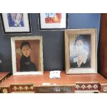 A pair of oils on canvas portrait studies after Modigliani,