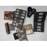 A mixed collection, including cigarette cards, icon picture, cased scissors,