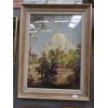 A large oil of an Indian Palace signed Rirao