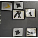 A set of six contemporary lithographs of black and yellow geometric shapes,