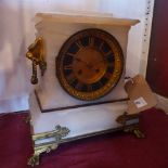 A 19th century alabaster and gilt metal mantel clock with gilded and ebonised Roman numeral dial