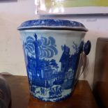 A blue and white, ironstone, two-handled