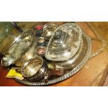 A collection of silver plate, to include a large tray,