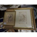 A framed drawing,