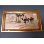 A pair of Orientalist watercolours depicting camels,