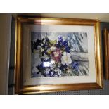A large framed watercolour of pansies