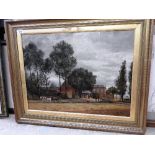 A 19th century oil of a landscape village scene,