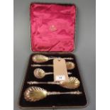 A cased silver Goldsmiths fruit set with