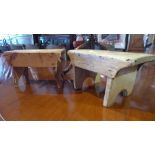 Two vintage pine milking stools