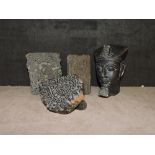 Three printing blocks and a Pharaoh bust