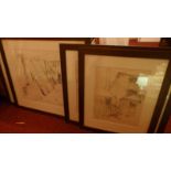 A set of six 20th Century pencil sketches, exterior scenes, signed and dated, glazed and framed.
