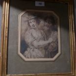 An 18th Century sepia study of a bearded man attempting to embrace woman, unsigned,