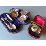A collection of hallmarked silver items including salts and a napkin ring