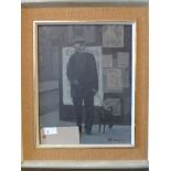 Roger Hampson (1925-1996) oil on board - 'Man With Dog',
