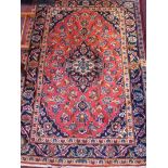 Two identical fine central Persian Kashan Rugs 165cm x 100cm and 145cm x 100cm central pendant